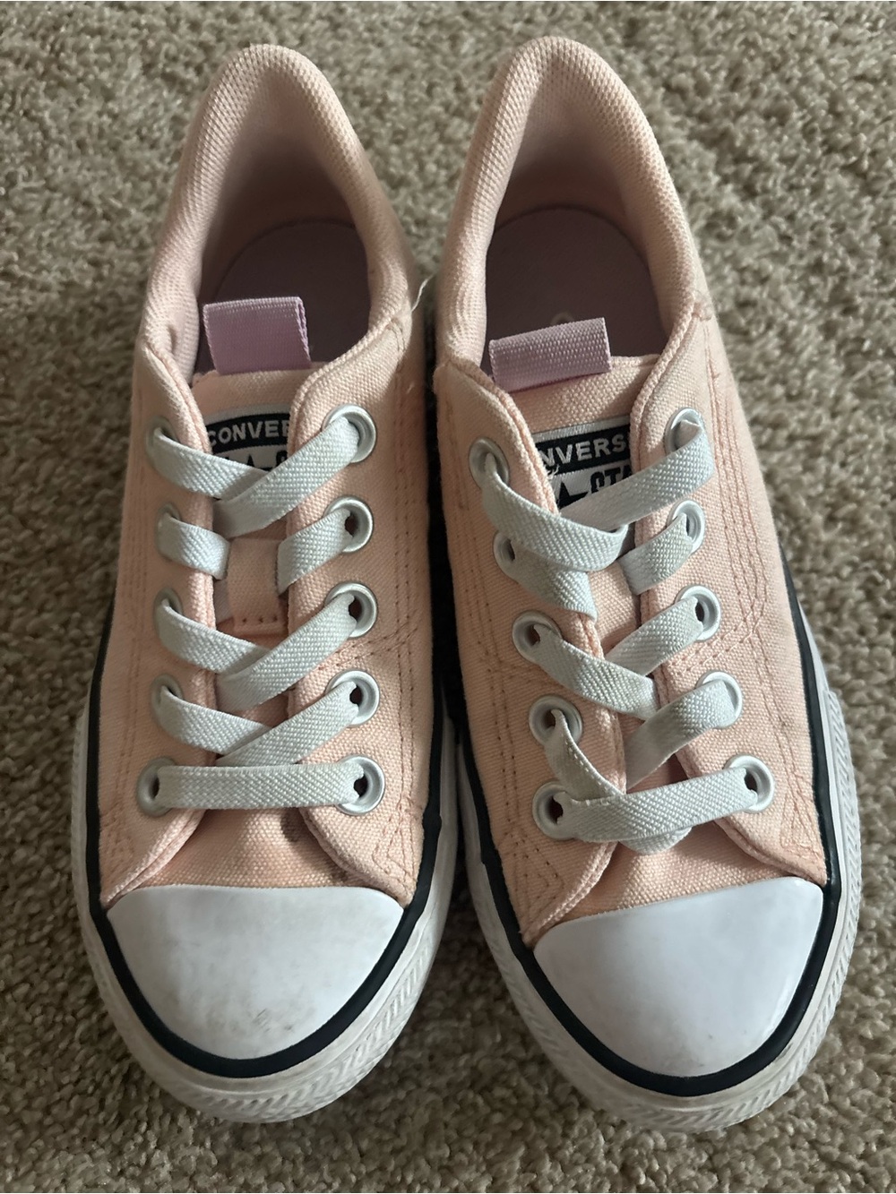 Converse Kids Low Top Canvas Sneakers in Pale Pink and White